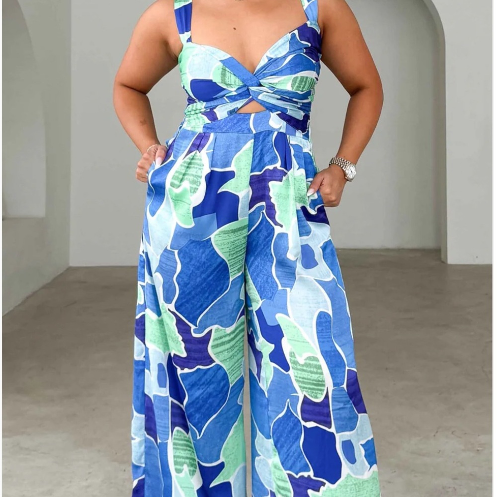 By Amica Better Days Wide Leg Jumpsuit, Blue Print